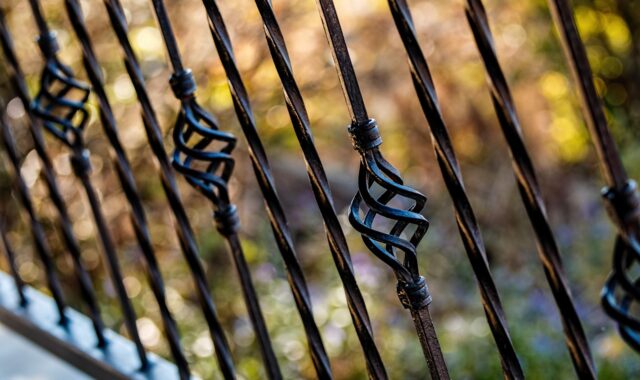 fence, railing, wrought iron, barrier, security, restriction, access control