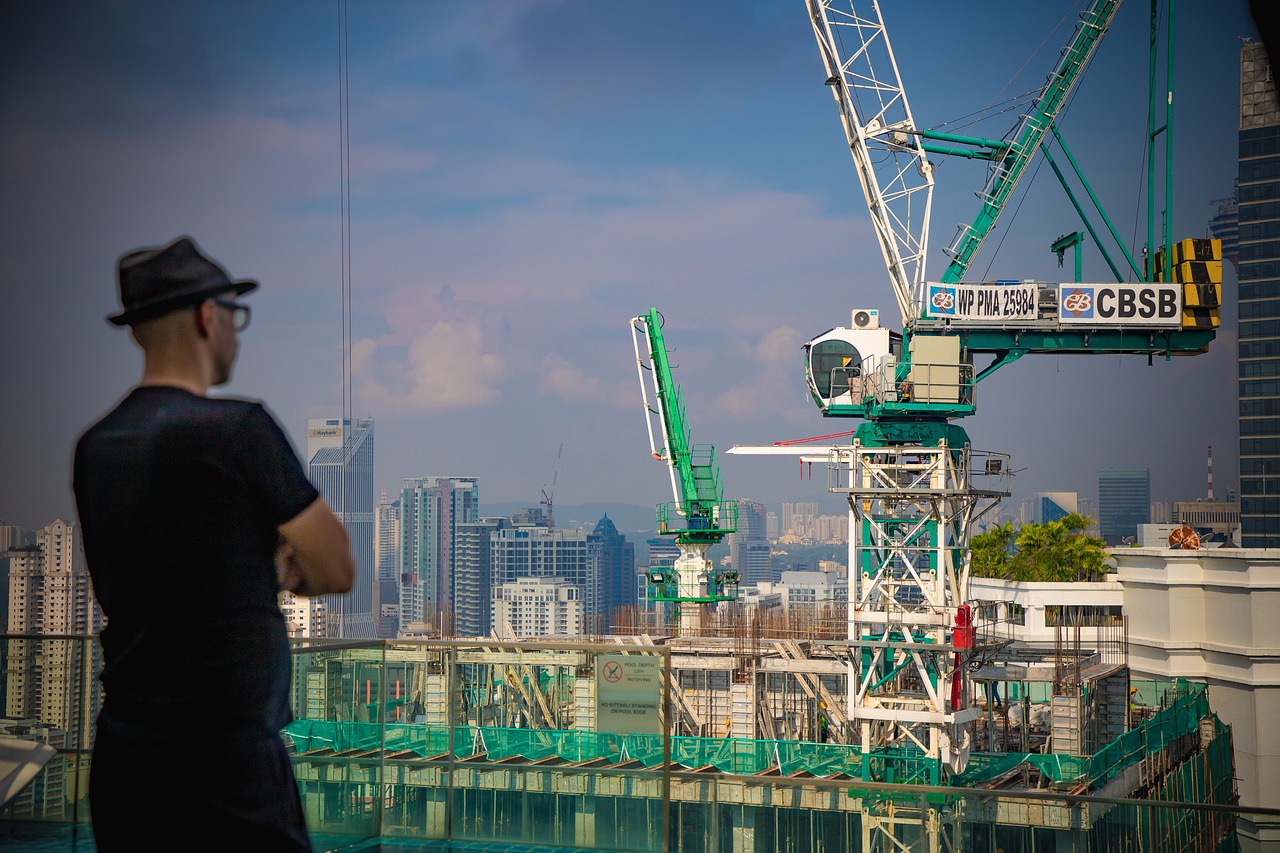 construction site, asia, excavator, crane, major construction site, city, architecture, blue, heaven, construction industry, exterior shot, architect, work, craft, man, construction worker, profession, workers, security, implementation, architect, architect, architect, architect, architect