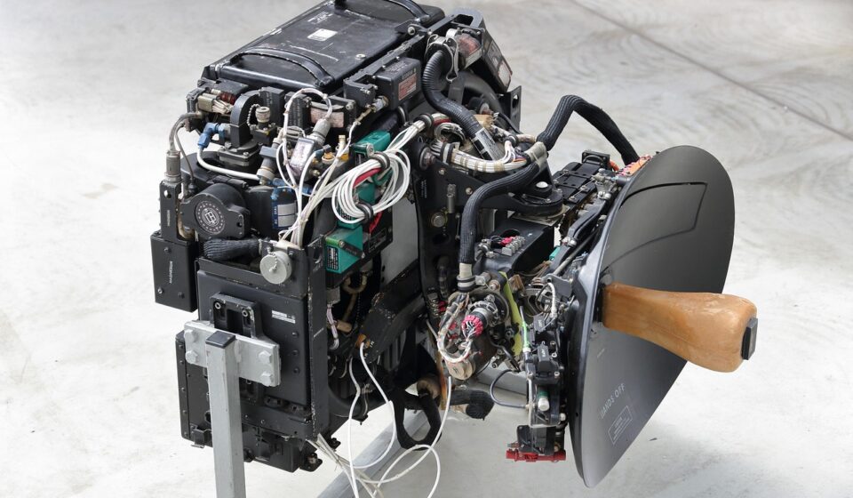 radar, system, fighter, jet, airplane, nose, actuator, moving, sweeping, detection, ranging, electronics, antenna, areal, dish, germany, museum, oberschleisheim, gray plane, gray airplane, radar, radar, radar, actuator, actuator, actuator, actuator, actuator
