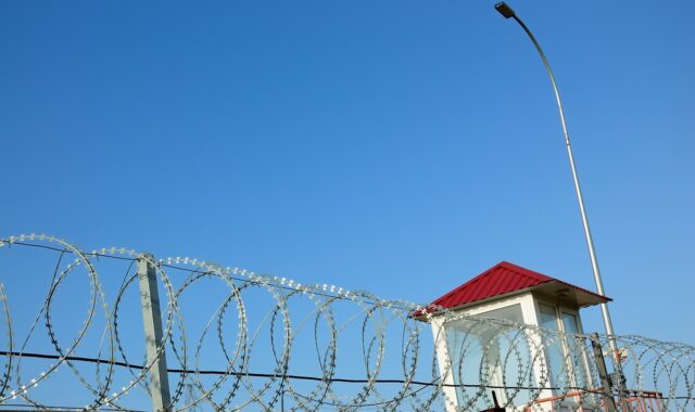 barbed, wire, security, fence, metal, sharp, protection, concepts, sky, buildings, system, razor, escape, architecture, boundary, nobody, nature, crime, ideas, freedom, outdoors, forbidden, wall, danger, guard, tower